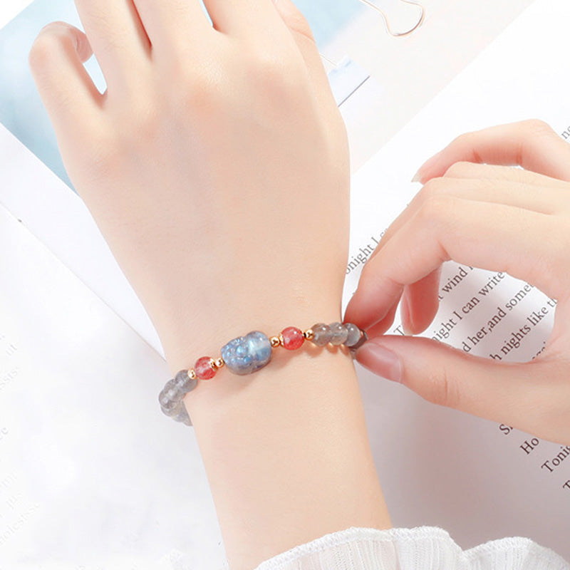 KarmaRipple's Moonstone Strawberry Quartz PiXiu Balancing Bracelet p2