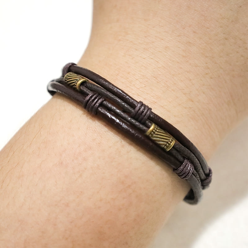 KarmaRipple's Vintage Leather Wrist Band Brown Rope Layered Bracelet Bangle p6