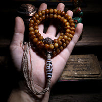 KarmaRipple's Tibet 108 Mala Beadwork Yak Bone Three-eyed Dzi Bead Keep Away Evil Spirits Bracelet