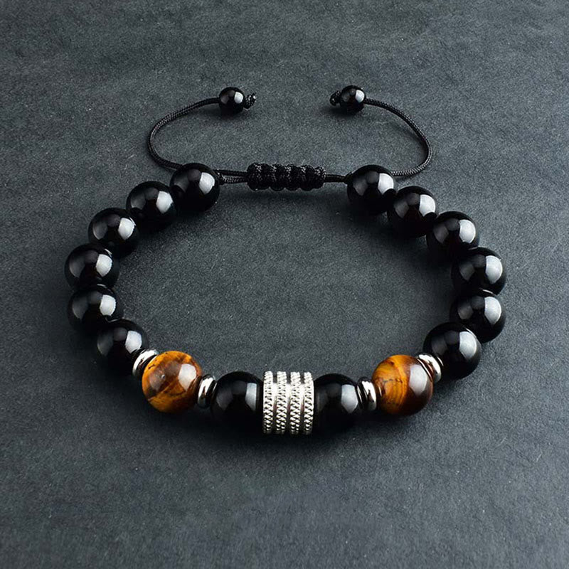 KarmaRipple's Authentic Black Obsidian Tiger Eye Strength Fulfillment Bracelet p22