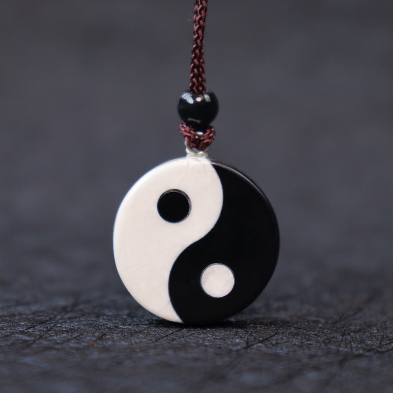 KarmaRipple's Authentic Black Obsidian Ivory Turquoise Yin Yang Fulfilment Strength Pendant Necklace p2