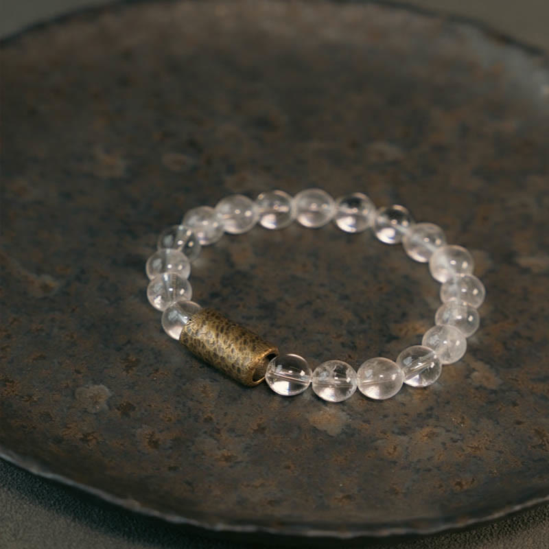 KarmaRipple's Ivory Gemstone Red Hematoid Quartz Gold Rutilated Quartz Purple Phantom Protection Bracelet p38