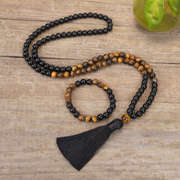 KarmaRipple's Tibetan Black Onyx Tiger Eye Protection Pendant Mala Set