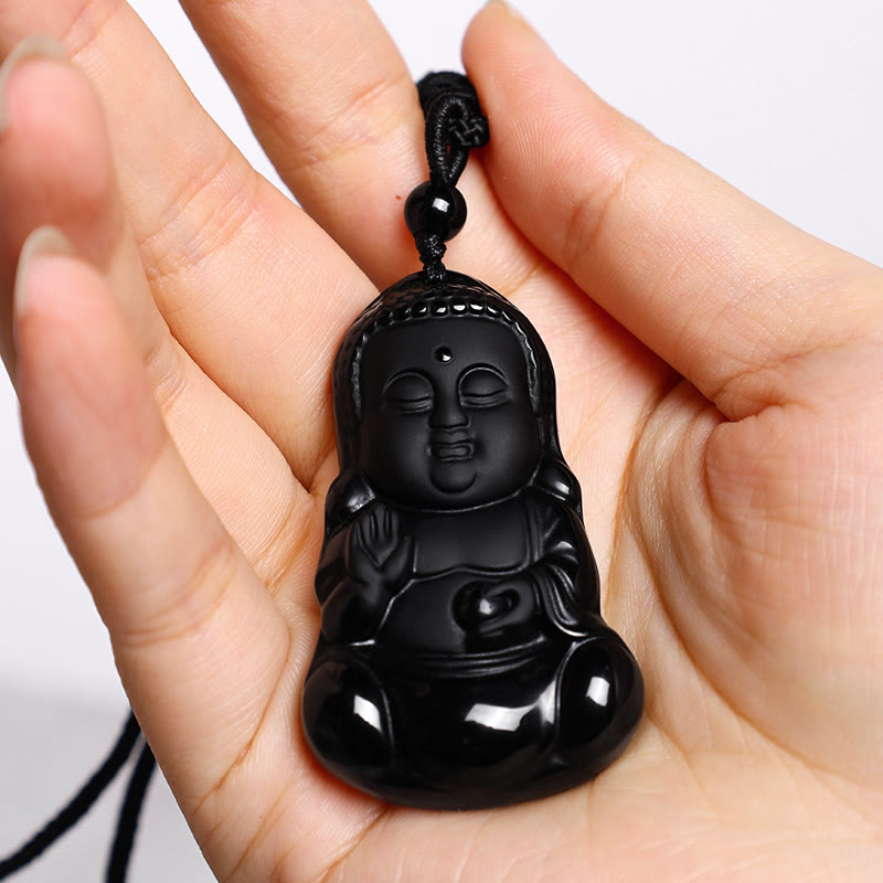 KarmaRipple's Authentic Black Obsidian Gemstone Buddha Strength Protection Amulet Fortunate Talisman Necklace Pendant p5