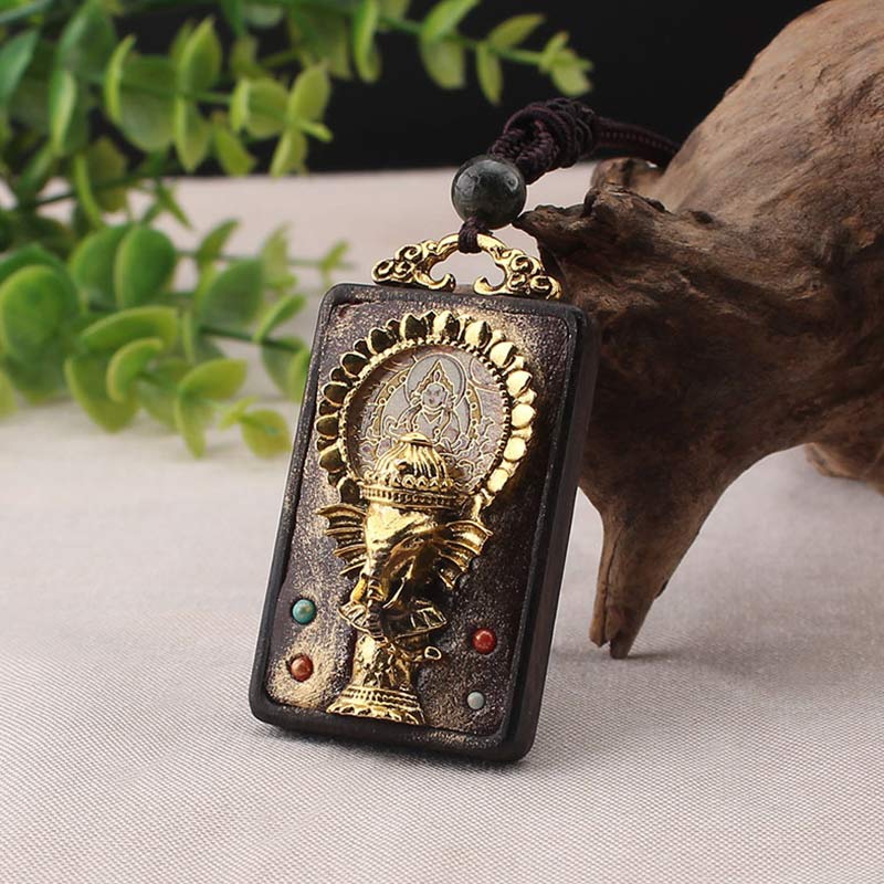 KarmaRipple's Ebony Wood Elephant God of Fortune Buddha Blessing Pendant String Necklace p12