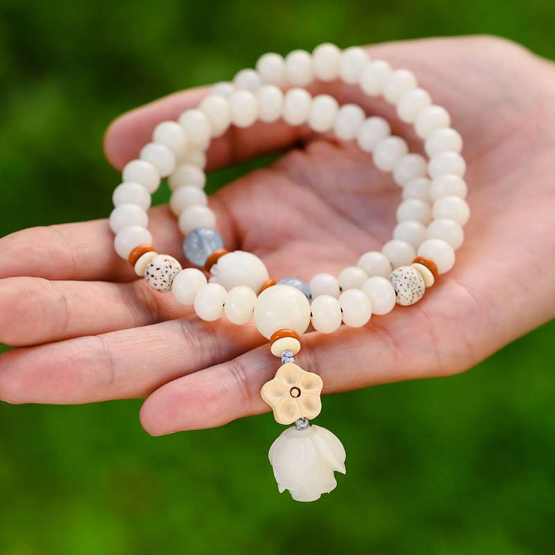 KarmaRipple's Tibetan Ivory Jade Bodhi Lotus Blessing Bracelet p8