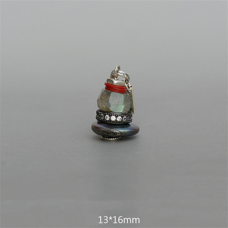 KarmaRipple's Zen Cairn Labradorite Various Crystals Calm Necklace Pendant p51