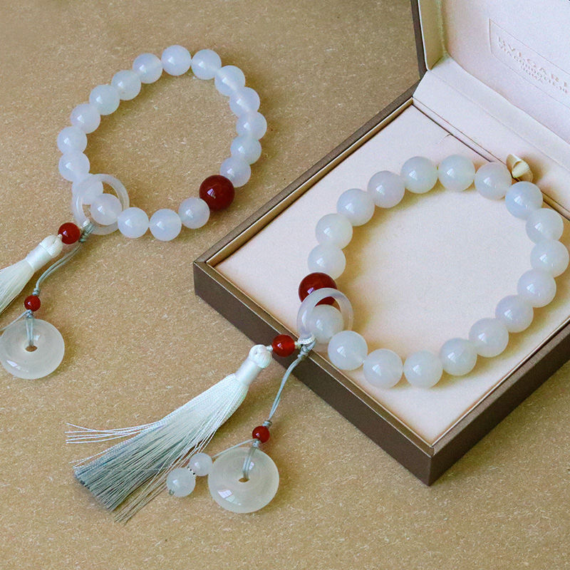 KarmaRipple's Ivory Agate Red Agate Fortune Wrist Mala Tassels Pocket Mala Car Decoration p3