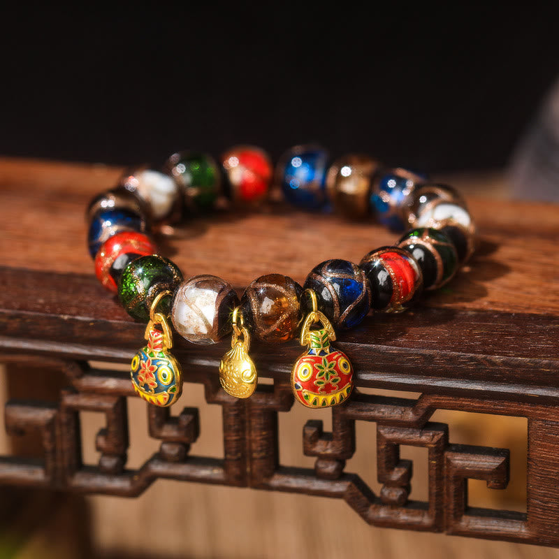 KarmaRipple's Five Elements Gold Swallowing Beast Family Talisman Liuli Glass Bead Fortune Bracelet p24