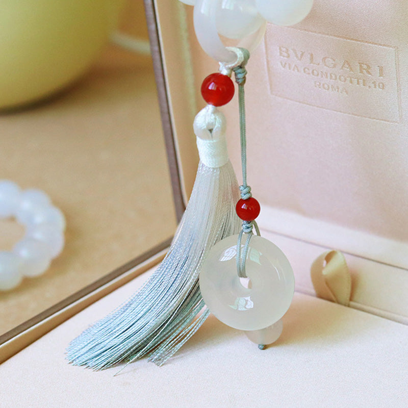 KarmaRipple's Ivory Agate Red Agate Fortune Wrist Mala Tassels Pocket Mala Car Decoration p9