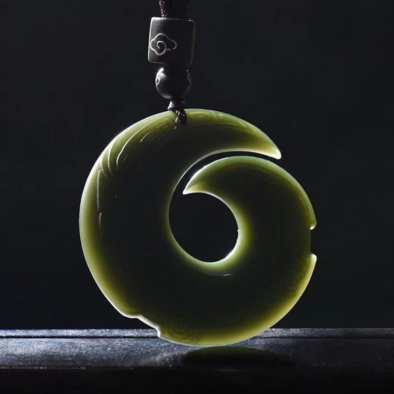 KarmaRipple's One's Fortune Improves Design Patern Hetian Cyan Jade Peace Buckle Fortune Pendant Necklace p5