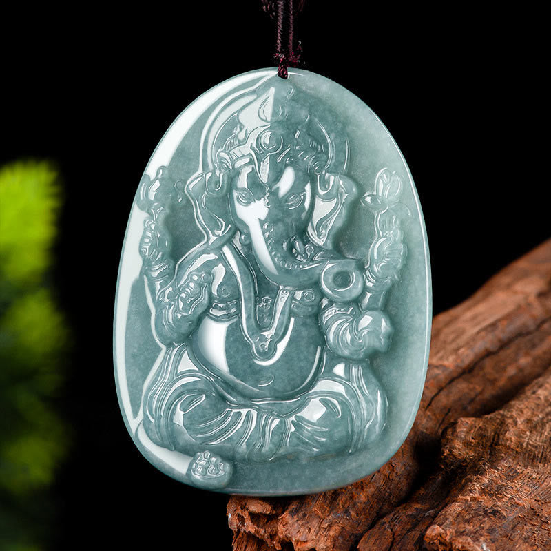 KarmaRipple's Authentic Jade Ganesh Ganpati Elephant Protection Amulet Pendant Necklace p2
