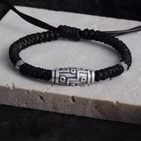KarmaRipple's 999 Sterling Silver Nine-Eye Dzi Bead Pattern Blessing Rope Bracelet
