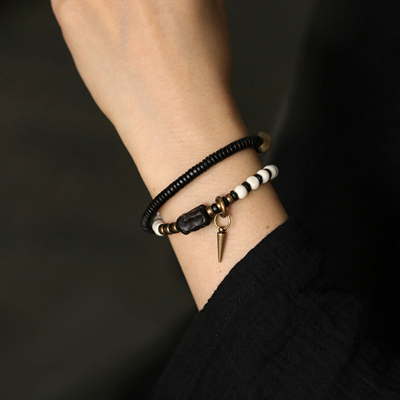 KarmaRipple's Yak Bone Ebony Wood Bronze Strength Pair Bracelet p3