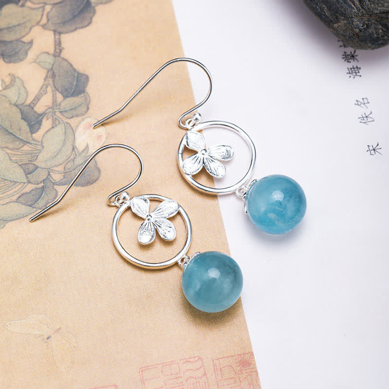 KarmaRipple's 925 Sterling Silver Authentic Aquamarine Leaf Flower Peace Earrings Pendant p21
