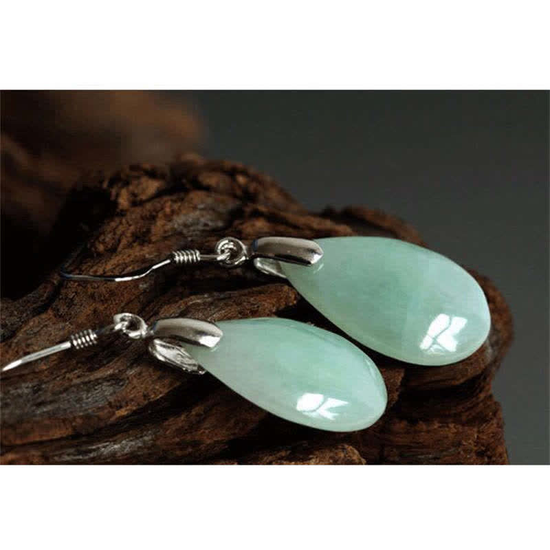 KarmaRipple's 925 Sterling Silver Jade Water Drop Fortune Dangle Earrings p6