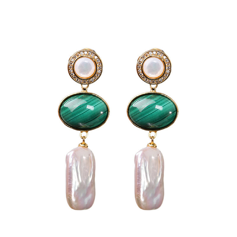 KarmaRipple's 925 Sterling Silver Authentic Baroque Pearl Malachite Balancing Wisdom Drop Earrings p14