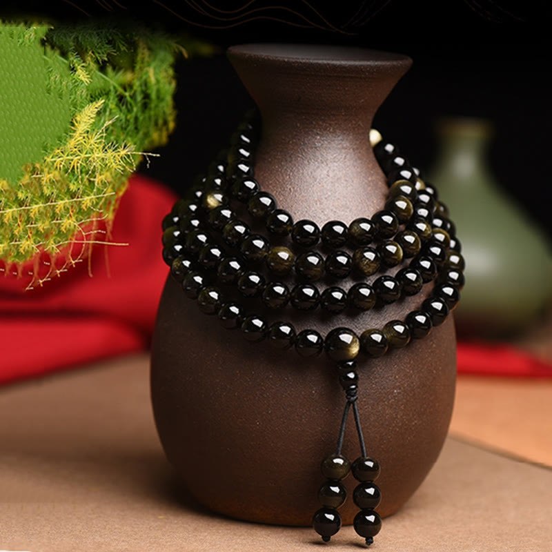 KarmaRipple's 108 Mala Beadwork Authentic Gold Sheen Obsidian Wealth Bracelet p15