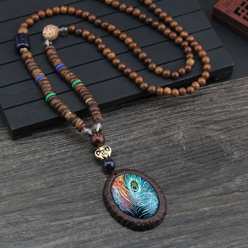 KarmaRipple's Tibetan Wenge Wood Bodhi Seed Agate Elephant Protection Pendant Necklace p12