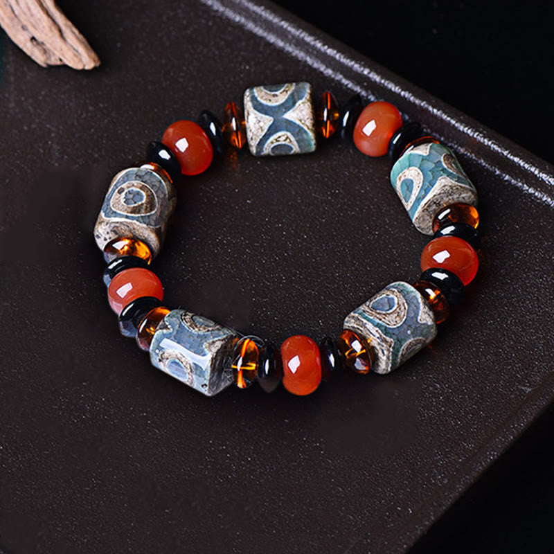 KarmaRipple's Tibetan Three-eyed Dzi Bead Agate Protection Happiness Bracelet p5