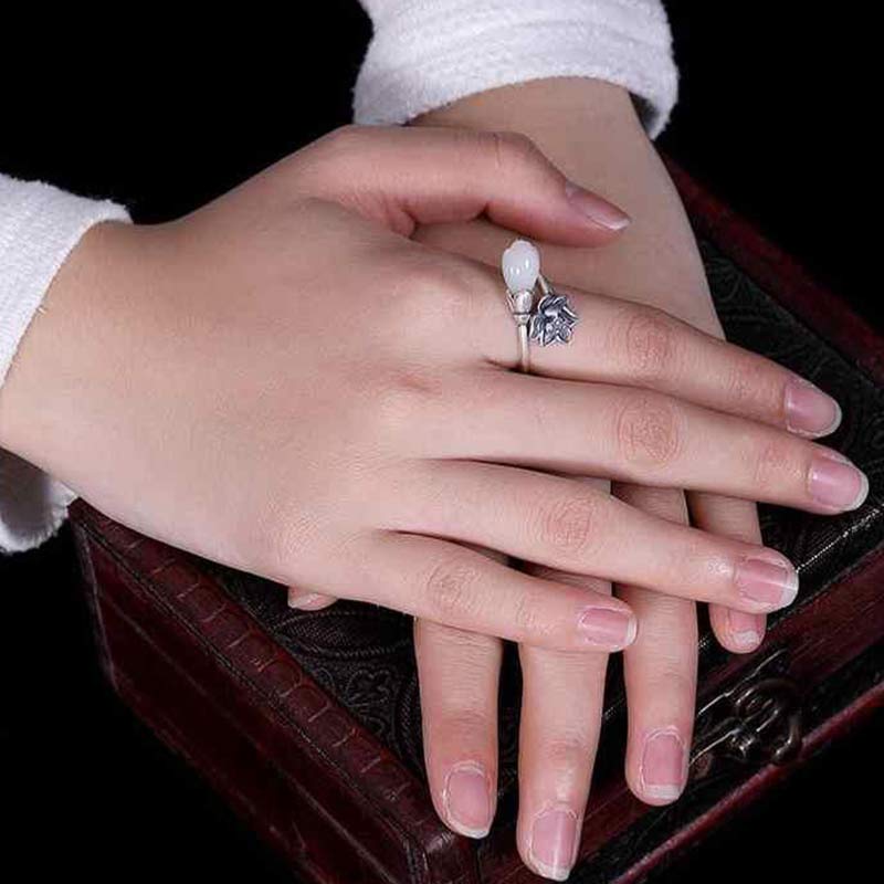 KarmaRipple's Jade Lotus Bronze Balance Balancing Adjustable Ring p5