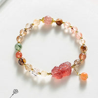 KarmaRipple's Authentic Rutilated Quartz Strawberry Quartz PiXiu Wealth Bracelet