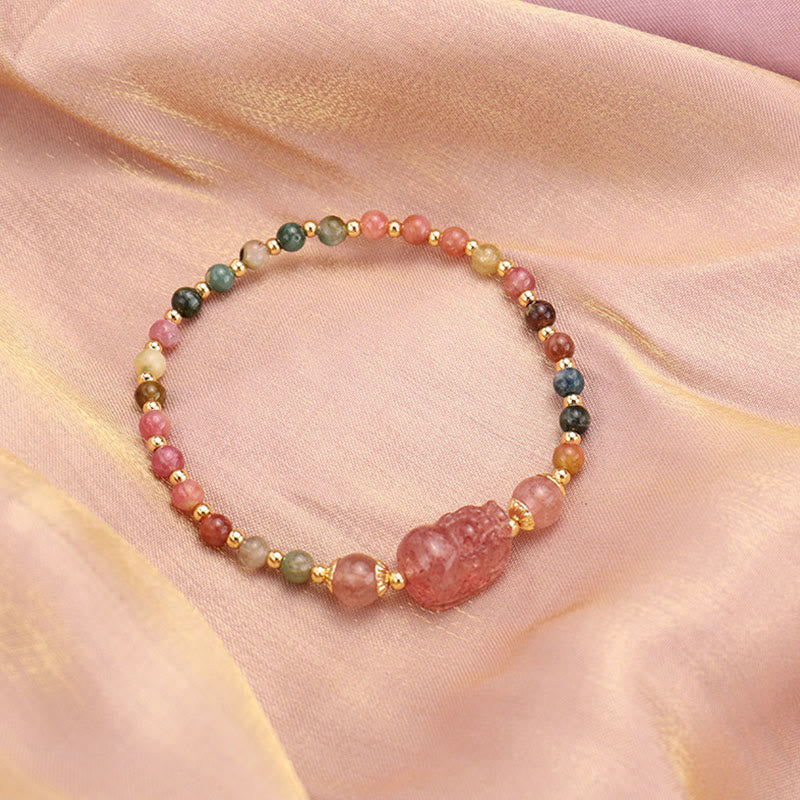 KarmaRipple's Authentic Tourmaline Garnet Strawberry Quartz PiXiu Moonstone Protection Bracelet p1