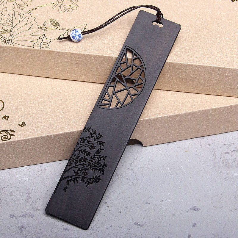 KarmaRipple's The Tree of Life Ebony Wood Small Leaf Red Sandalwood Bookmarks With Gift Box p14