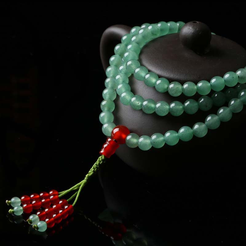 KarmaRipple's 108 Beadwork Green Aventurine Red Agate Fortune Mala Bracelet p7