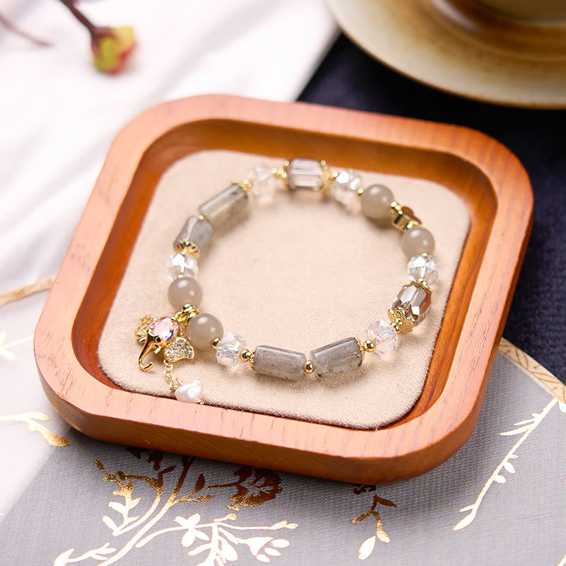 KarmaRipple's Amethyst Green Aventurine Strawberry Quartz Positive Elephant Talisman Bracelet p27