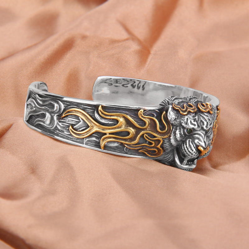 KarmaRipple's 925 Sterling Silver Chinese Zodiac Tiger Keep Away Evil Spirits Bracelet Bangle p4