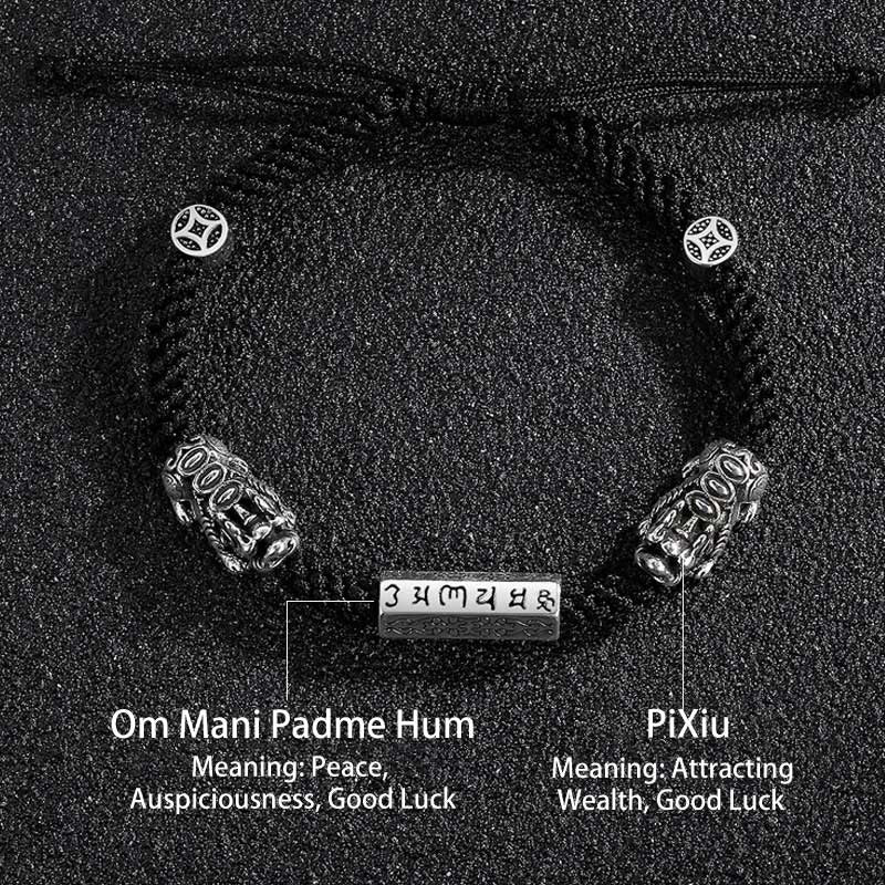 KarmaRipple's Double PiXiu Feng Shui Bronze Coin Om Mani Padme Hum String Bracelet p15