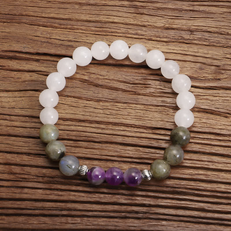 KarmaRipple's 108 Mala Beadwork Ivory Agate Amethyst Black Glitter Stone Protection Bracelet p4