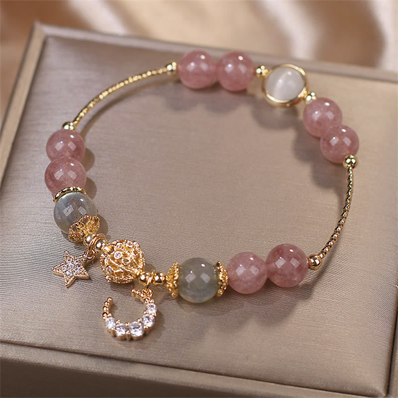 KarmaRipple's Strawberry Quartz Moonstone Moon Star Love Bracelet p5