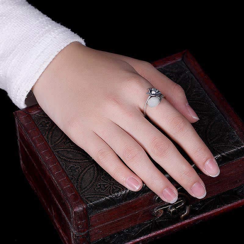 KarmaRipple's Jade Lotus Bronze Balance Balancing Adjustable Ring p4