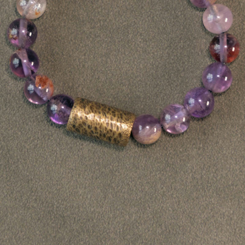 KarmaRipple's Ivory Gemstone Red Hematoid Quartz Gold Rutilated Quartz Purple Phantom Protection Bracelet p27