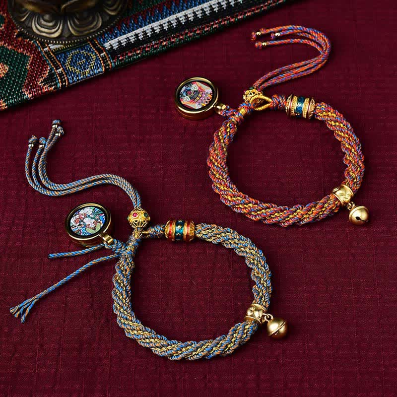 KarmaRipple's Tibetan Handmade Fortune Protection Thangka Prayer Wheel Bell Talisman Braid String Bracelet p23