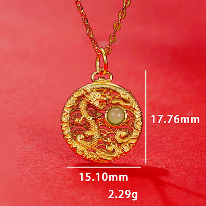 KarmaRipple's 925 Sterling Silver Year Of The Dragon Auspicious Clouds Hetian Jade Inlaid Fortune Pendant Necklace p7