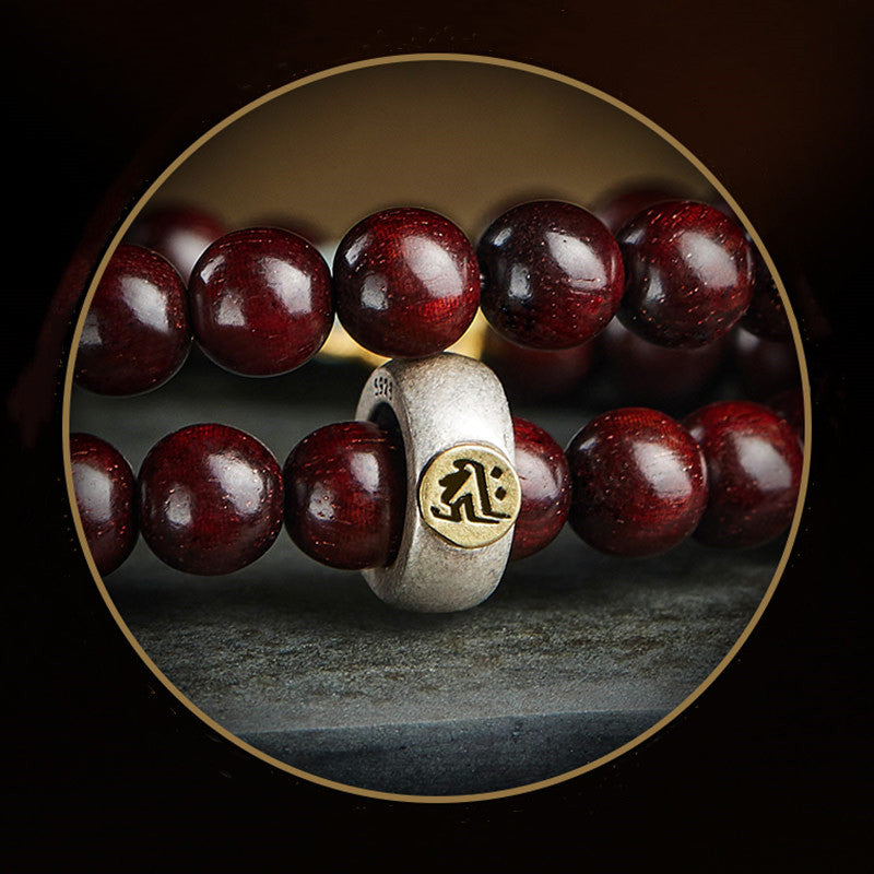 KarmaRipple's Chinese Zodiac Natal Buddha Small Leaf Red Sandalwood Jade Red Agate PiXiu Sooth Bracelet p28