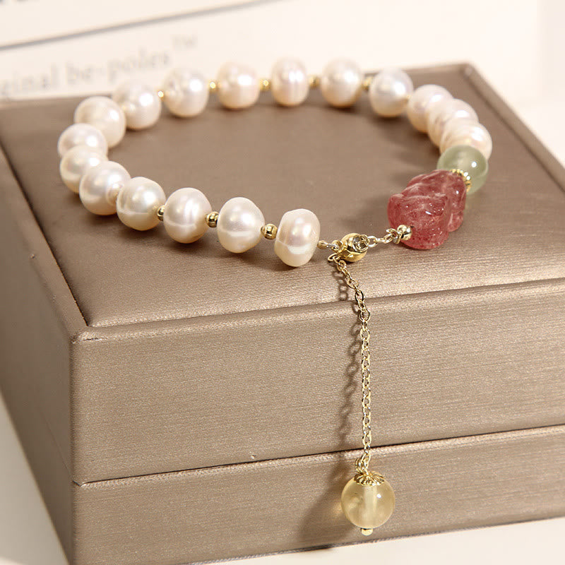 KarmaRipple's Authentic Pearl Strawberry Quartz PiXiu Optimism Talisman Bracelet p4