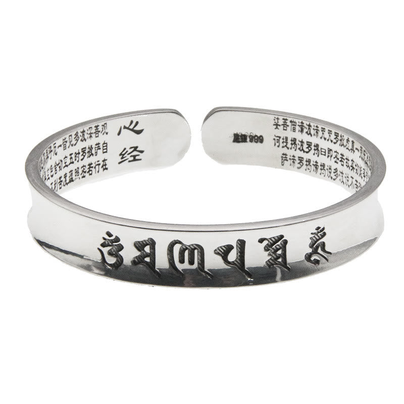 KarmaRipple's 999 Sterling Silver Om Mani Padme Hum Heart Sutra Love Peace Bracelet Bangle p2