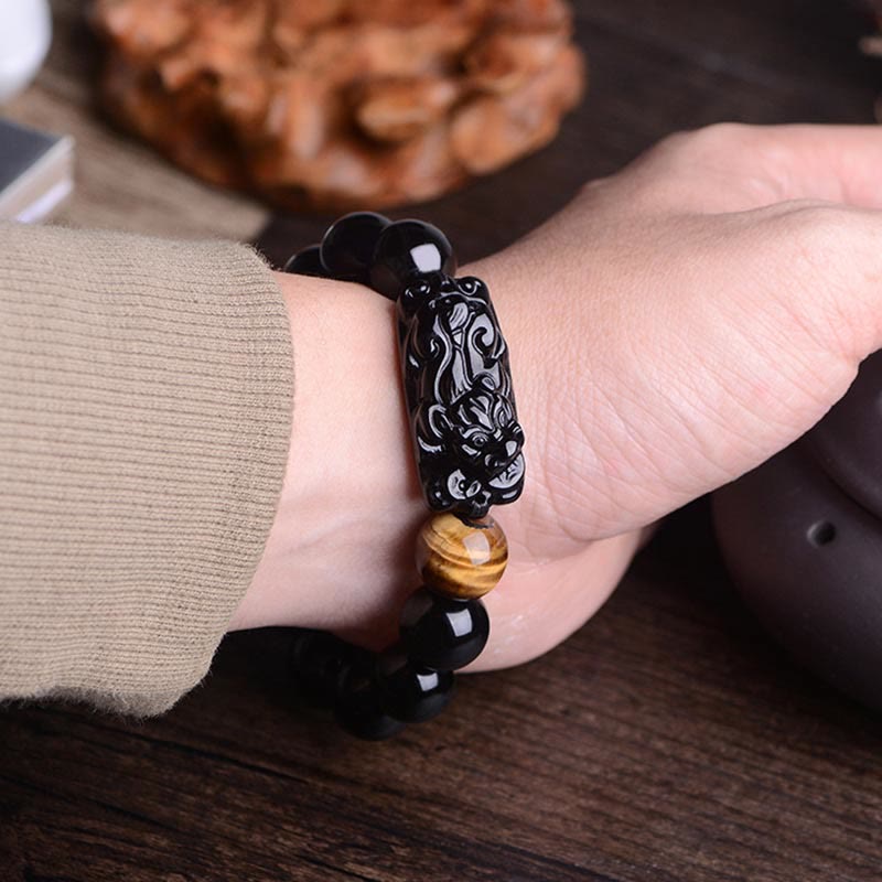KarmaRipple's Authentic Black Obsidian PiXiu Tiger's Eye Strength Bracelet p5