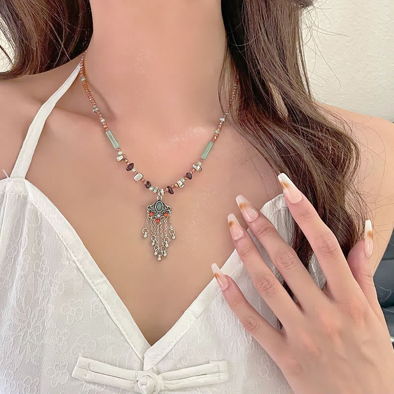 KarmaRipple's Tibetan Gemstone Stone Bronze Fortune Tassel Pendant Necklace p8