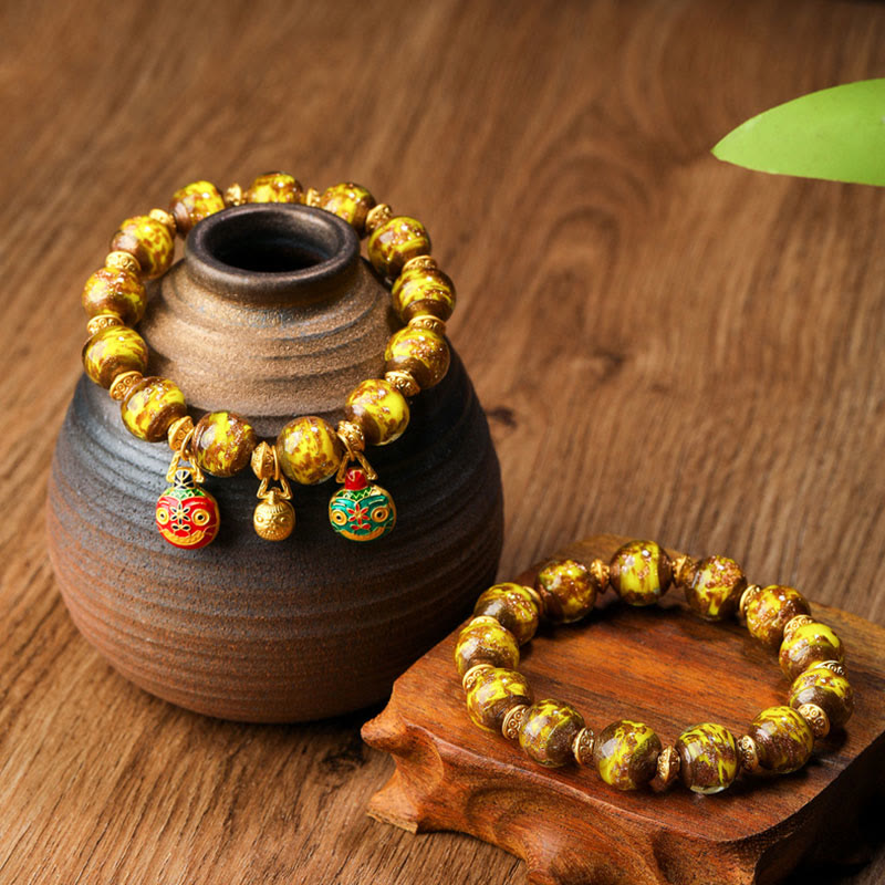 KarmaRipple's Gold Swallowing Beast Family Talisman Liuli Glass Bead Fortune Bracelet p16