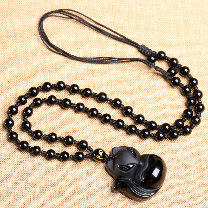 KarmaRipple's Authentic Black Obsidian Tiger Eye Ice Obsidian Fox Necklace Amulet Pendant p6