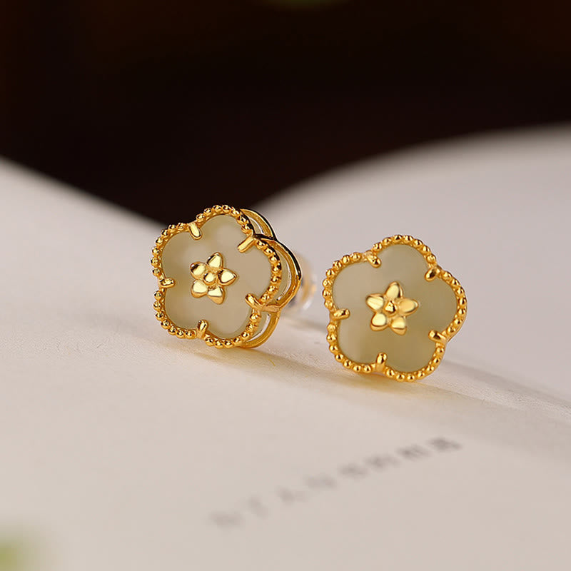 KarmaRipple's 925 Sterling Silver Hetian Jade Plum Flower Fortune Stud Earrings p14