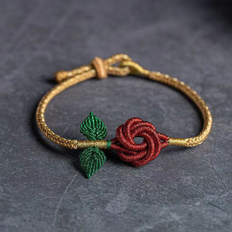 KarmaRipple's Rose Flower Rope Eight Thread Peace Weave Fortune Handmade Bracelet p2