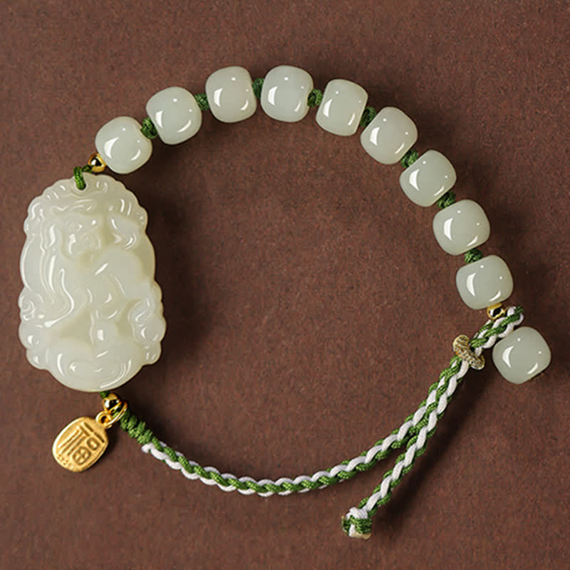 KarmaRipple's 925 Sterling Silver Chinese Zodiac Hetian Jade Happiness Fortune String Bracelet p11