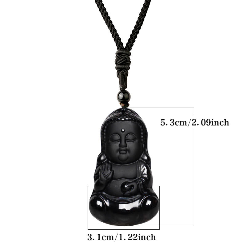 KarmaRipple's Authentic Black Obsidian Gemstone Buddha Strength Protection Amulet Fortunate Talisman Necklace Pendant p6