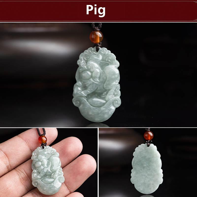 KarmaRipple's Authentic Jade 12 Chinese Zodiac Sucess Necklace Pendant p12